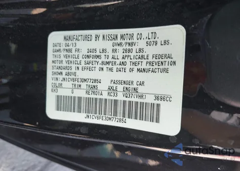 2013 Infiniti G37 from USA, damaged, VIN JN1CV6FE3DM772854